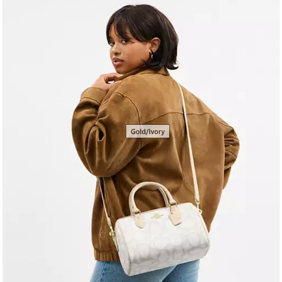 Coach Rowan Satchel/Crossbody Bag In Sketch Signature Canvas In Gold/Ivory CBM15 - Picture 6 of 11